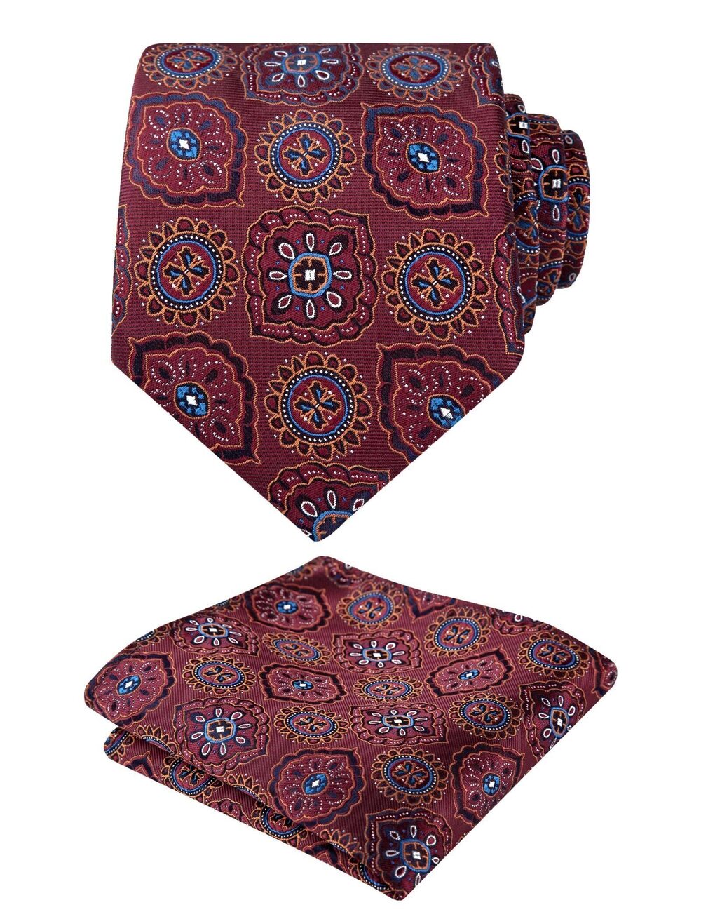 2715 Vintage Patterned Tie with Pocket Square 3.15inches Necktie Set